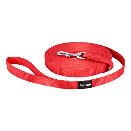 HAPPY HACHI drag leash for dogs, 3m / 5m / 10m / 15m / 20m / 33m nylon dog leash with robust and weatherproof, training leash with D-carabiner and handle padding for large to small dogs (10m, red) 10m - PawsPlanet Australia