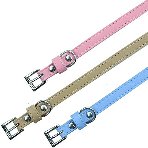 [Australia] - PUPTECK 2 PCS Soft Leather Cat Kitten Collar-Orange, Purple, Black, Khaki, Pink, Blue Pink&Blue 