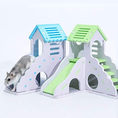 Small Animal Hideout,Hamster House Wooden Slide DIY Assemble Hamster Hut Villa Viewing Deck Ladder, Cage Habitat Decor Accessories, Play Toys for Dwarf Syrian Hamster blue - PawsPlanet Australia
