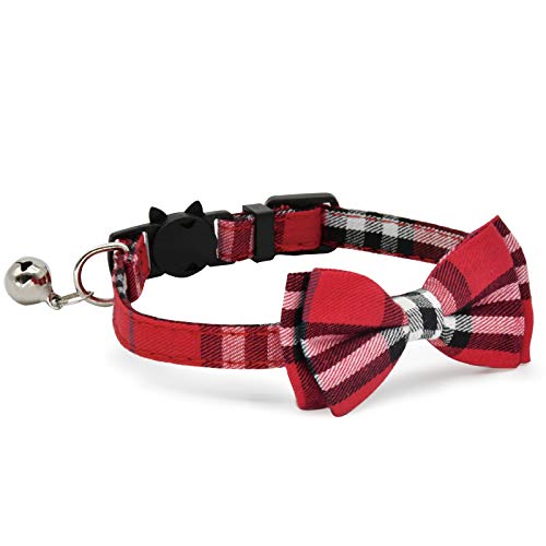 [Australia] - CHUKCHI 2 Pack/Set Cat Collar Breakaway with Cute Bow Tie and Bell for Kitty and Some Puppies, Adjustable from 7.8-10.5 Inch Black+Red 