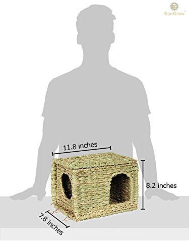 [Australia] - SunGrow Grass House, Woven Straw Hut for Sleeping and Playing, Stackable and Portable, Provides Comfort to Small Animals, Edible Home with Double Openings, Ideal for Chinchillas and Guinea Pigs 1-Piece Medium 