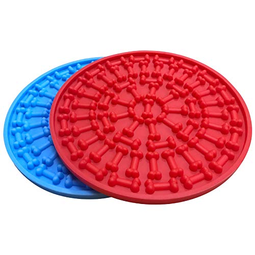 [Australia] - Minli 2pcs  Dog Lick Pad, Absorbable Slow Feeders, Distraction Device ,Powerful Suction cups on the back，Training-Just Add Peanut Butter(Red &Blue) 