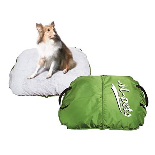M-PETS Bilbao Soft Transportable Bed with Soft Fur Cover, Green with Logo - PawsPlanet Australia