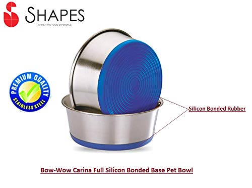 Shapes Bow-Wow Carina Full Silicon Bonded Base Pet Bowl - Food Safe Pet Bowl for Feeding Dinner Watering - Smooth Finish, Easy to Clean & Rust Resistant - 1 Quart - Blue - Set of 2 - PawsPlanet Australia