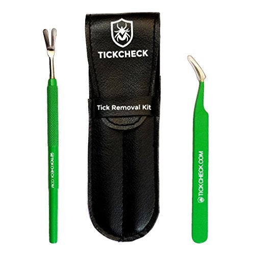 TickCheck Premium Tick Remover Kit - Stainless Steel Tick Remover + Tweezers, Leather Case, and Free Pocket Tick Identification Card 1 Set - PawsPlanet Australia