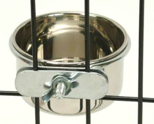 [Australia] - Bird Parrot Feeding Cups Cage Hanging Bowl Stainless Steel Perches Play Stand with Clamp - Bird Coop Cups Seed Water Food Dish Feeder Bowl 10 Ounce 