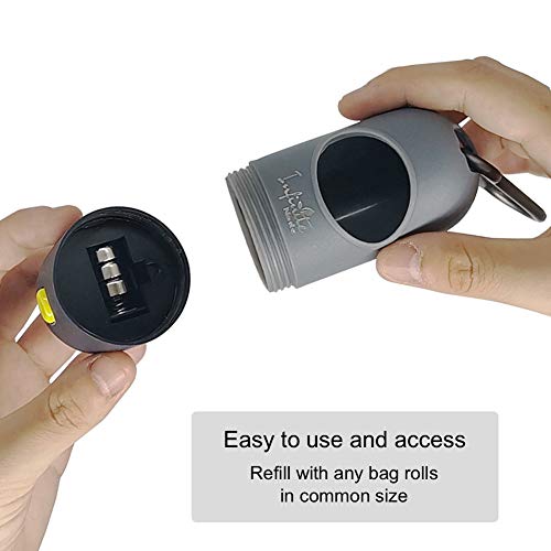 Dog Poop Bag Dispenser with Built-in LED Flashlight and Metal Clip for Leash, Pet Waste Bag Holder, Dog Walking Accessory, Black - PawsPlanet Australia