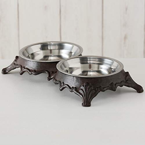 Home Collection Double Pet Cat Dog Food Water Bowl Iron Vintage Brown (29cm) - PawsPlanet Australia