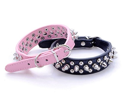 Leather Spiked Studded Dog Collar 1" Wide Protecting Daring PETS from others Biting for Small or Medium Dogs Pets (Medium Size) (Black) Black - PawsPlanet Australia