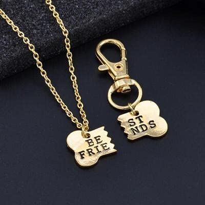 2pcs BFF Friendship Gifts for Dog Lover Gold Matching Pendant Necklace Dog Bone Keychain for Dog Owner Christmas Birthday Gifts - PawsPlanet Australia