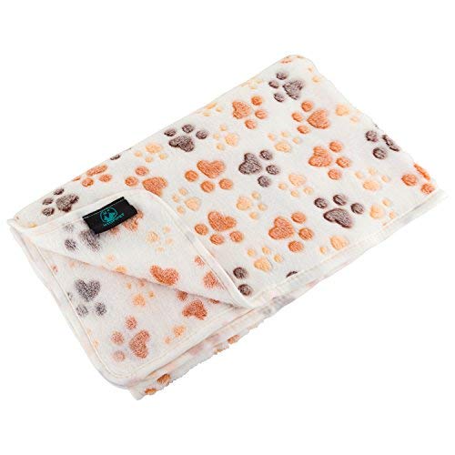 [Australia] - UTOPIPET Pet Blanket for Dog Cat Animal 39 x 31 Inches Fleece Black Paw Print All Year Round Puppy Kitten Bed Warm Sleep Mat Fabric Indoors Outdoors Brown-cream-pink 