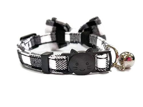 Luxury Cat Collars with Bow Tie and Bell | Safe Quick Release Breakaway Buckle | Zacal Cat Collars (Black and White) Black and White - PawsPlanet Australia