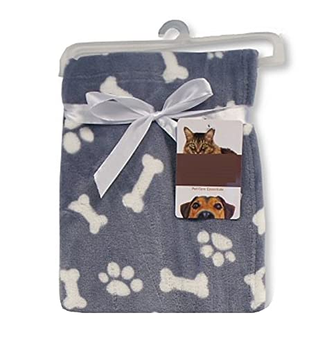 Pet Blanket for Dogs and Cats Small Medium Fleece Flannel Blanket for Pets 100x 85cm - Soft Fluffy Warm Blanket Throw- Cute Dog/Cat Blanket - (Sky Blue Paws & Bones) - PawsPlanet Australia