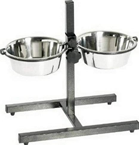 King International Super Dog Adjustment Feeding Stand U Type with 2 Bowls H-Base Double Bowl Stand Two Stainless Steel Removable Bowls - PawsPlanet Australia