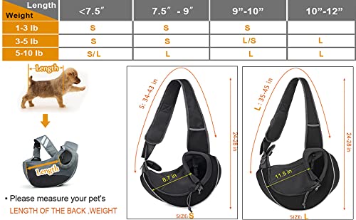 Small Dog Puppy Sling Carrier, Hands Free Cat Carry Bag Mesh Pet Dog Papoose Pouch Tote Bag Adjustable Padded Shoulder Pet Sling Bag with Pocket and Safety Belt Carrier for Daily Walking Subway,S S for weight up to 5lbs Black - PawsPlanet Australia