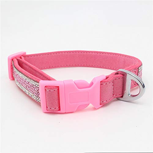 Pet Collar,Bling Bling Crystal Adjustable Comfort Microfiber Soft Dog Buckle Collar for Small Dogs Medium Dogs, Neck Circumference 37-44cm, Pink M: Neck Circumference 37-44cm - PawsPlanet Australia