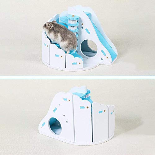 [Australia] - gutongyuan Small Animal Hamster Hideout House with Funny Climbing Ladder Slide Wooden Hut Exercise Toys Suitable for Dwarf Hamster and Mouse Blue S 