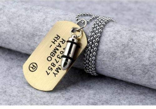 CMJ GOLD Bullet Dog Tag Pendant Necklace Military RAMBO ID Tag Ball Chain Fancy Dress Army - PawsPlanet Australia