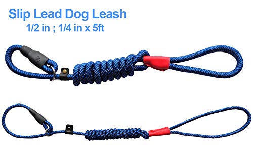 MayPaw Small Dog Slip Lead Leash, 5 Foot Nylon Rope Puppy Leash, Durable Colorful Adjustable Training Pet Leash 1/2 in x 5ft Blue - PawsPlanet Australia