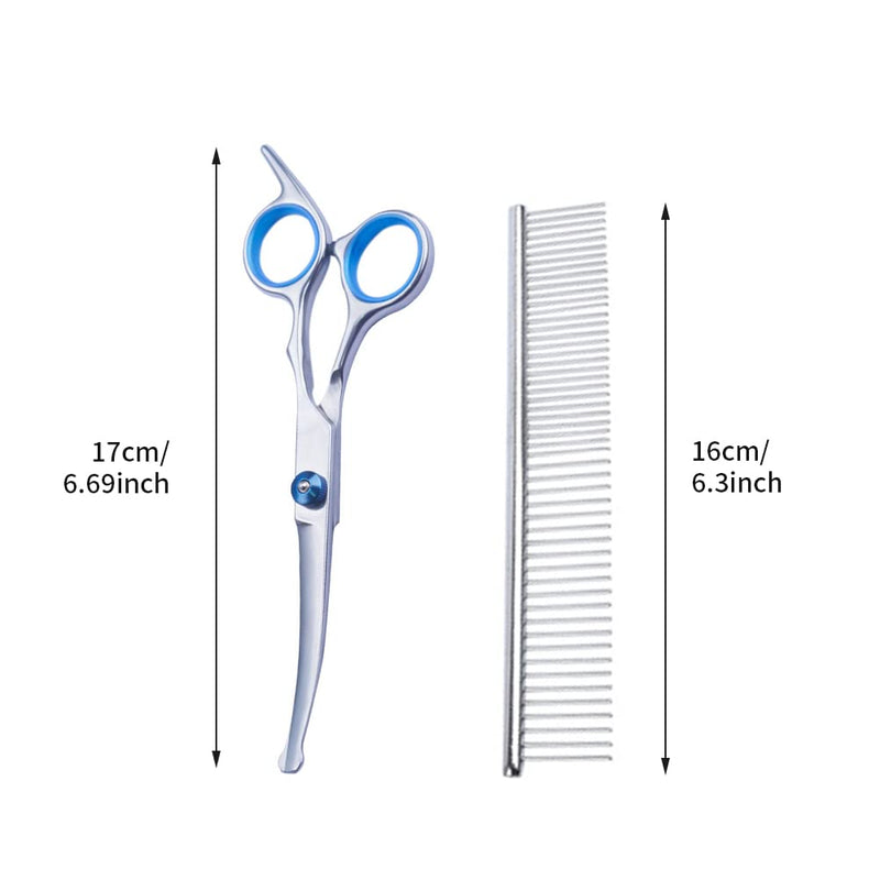 melebellot Pet Grooming Scissors and Grooming Combs, Grooming Scissors for Dogs, Cat Grooming Scissors, Dog Grooming Scissors, with Round Safety Tip, Stainless Steel Pet Grooming Tool for Home (Silver) - PawsPlanet Australia