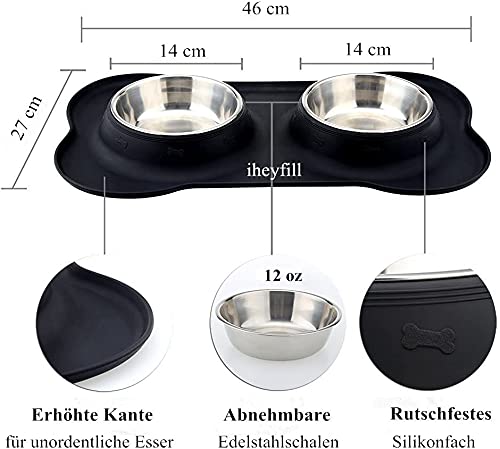 Pet bowl, cat bowl and dog bowl, 2 x 400 ml, stainless steel double bowls with non-spill, non-slip silicone mat, food and water bowl - PawsPlanet Australia