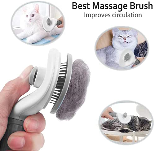 Cat brush, self-cleaning slicker brush removes undercoat cat comb dog brush cat brush short to long hair suitable gentle cats brushe short hair slicker brush (grey) grey - PawsPlanet Australia