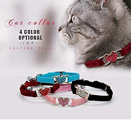 DAIXI Cat Collar with Safety Belt and Bell Heart Bling 8-11 Inches Black - PawsPlanet Australia