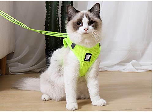 N / A Cat Harness and Leash, Reflective Escape Proof Kitten Harness Adjustable Breathable Mesh Padded Vest Harnesses For Pet Cat Outdoor Walking (S, Fruit Green) S: for chest 30-35cm - PawsPlanet Australia