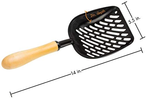 [Australia] - Friends Forever Heavy Duty Metal Cat Litter Scoop with Non Stick Shovel, Large Scooper with Long Solid Wood Handle, Jumbo Pellet Sifter for Cats Litter Box Oak 
