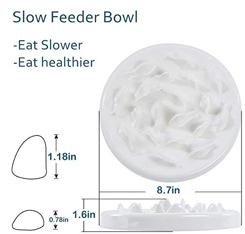 [Australia] - LORVOR Slow Feeder Bowl with Mat, Ceramic Interactive Slow Feeding Bowl Fins Design - Anti-gulping Slow Down Eating Prevent Choking Pet Bowl Feeder White - Ceramic 