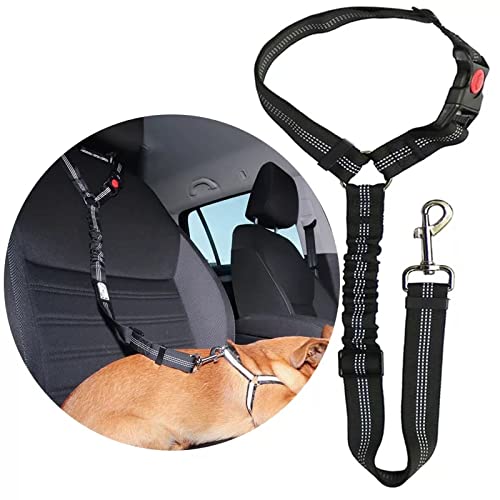 Dog Seat Belts For Cars - Dog Car Harness Adjustable - Headrest Dog Car Seat Belt Restraint Puppy - Elastic Pet Dog SeatBelt harness - Strong Leads Harness for Dogs Cats and Pets (MAIN) (BLACK) BLACK - PawsPlanet Australia