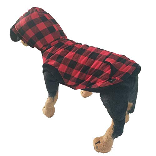 Tineer Large Dog Clothes Pet Sweater Dog Grid Clothing Warm Removable Puppy Cute Hooded Coats Plaid Jacket Hoodies 6 Sizes S Red - PawsPlanet Australia