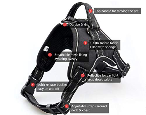 [Australia] - Dog Harness No Pull, Easy On and Off Pet Harness Vest, Durable Material with Reflective Strip,Easy to Adjust for Medium Large Dogs Black XL(Chest 31-39'',Neck 26-31'') 