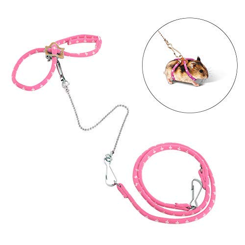 Hamster Harness, Adjustable Outdoor Training Lead Colorful Pull Rope Anti-Bite Chest Straps Vest Leash for Hamster Gerbil Rat Mouse Ferret Chinchilla Glider Squirrel[Pink] Dogs Pink - PawsPlanet Australia