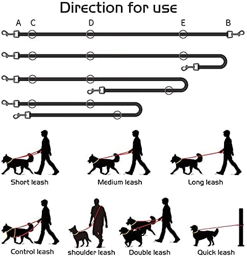Dog leash 2.1 m large dog double leash reflective, drag leash for dogs, premium dog leash 3-way adjustable shoulder leash made of nylon, dog leash round and bite-resistant with 2 carabiners - PawsPlanet Australia