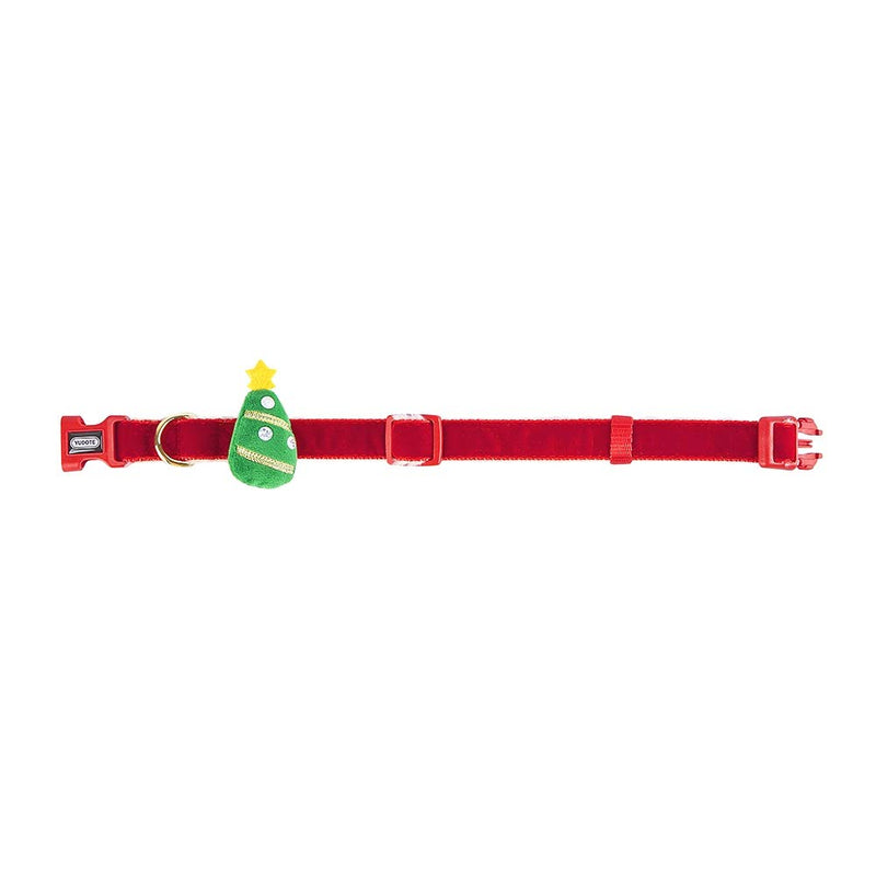 YUDOTE Premium Velvet Christmas Dog Collar with Festive Tree Decorations,Super Soft and Comfy Plush Padded Collar for Medium Dogs Neck from 31-49cm,Vibrant Red M: for neck 31-49cm; 2.0cm Width Bright Red - PawsPlanet Australia