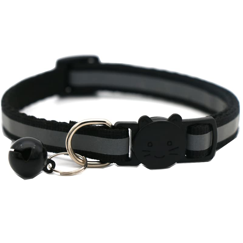 Hepplly 6-Pack Cat Collars Quick Release Reflective Kitten Collar with Bell (Black) Black - PawsPlanet Australia