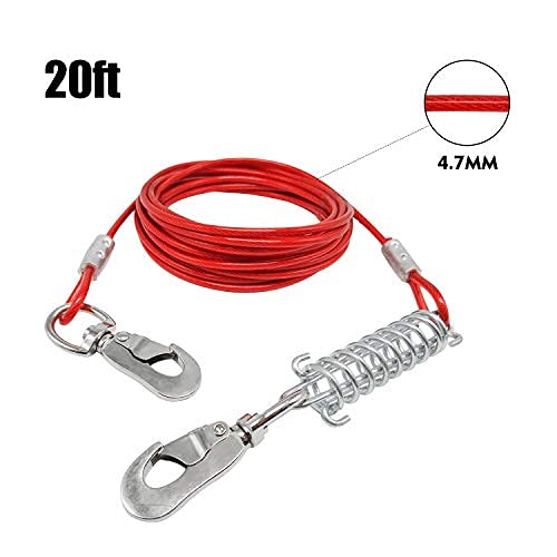 Tie Out Cable for Dogs, 4.5/6/9m Dog Runner with Shock Absorbing Spring for Yard and Camping,Reflective Puppy Runner Cable,Rust Proof Dog Yard Run Leash for Medium to Large Dogs up to 125lbs Red 6m/125lbs - PawsPlanet Australia