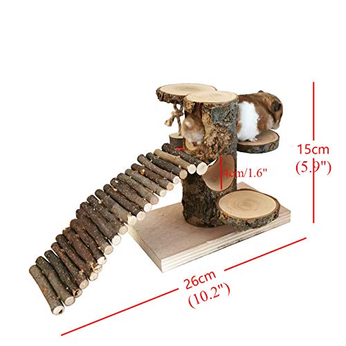 Zakynuye Hamster Natural Wooden Cage Toy Sets, Small Pets Apple Wood Play Ground, Rats Climbing Platform with Wood Bridge/Food Bowl/Tunnel/Ladders, Teeth Care Molar Toys Accessories Style A - PawsPlanet Australia