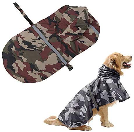 Apstour Adjustible Dog Raincoat Dog Raincoat Pet Waterproof Coat Outfit for Walk Rain Jacket Poncho Hoodie Rain Protection with Reflection Strip Slicker Poncho Dogs and Puppies Medium Brown Camo - PawsPlanet Australia