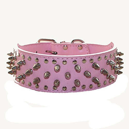 Haoyueer Faux Leather Studded Dog Collar for Medium Large Dogs Pit Bull Mastiff Bully Boxer (L, Pink) - PawsPlanet Australia