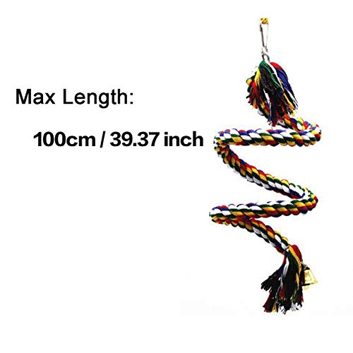 LeerKing Bird Cotton Rope Perch Chew Globular Toy with Bell for Parrot Budgies Ringneck Parakeet Cockatiels Lovebird Finch African Greys Cockatoo, M (39inch) 100 cm straight - PawsPlanet Australia