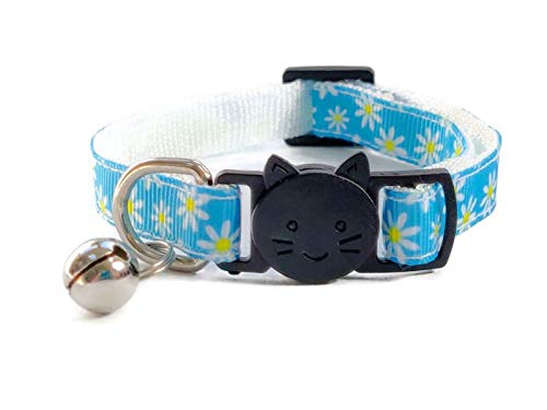Flower Cat Collars / Kitten Collars – Safe, Quick Release Breakaway Collar | Adjustable to Fit Most Domestic Cats/Kittens Perfectly (Select Appropriate Size) Blue Kitten Collar (15cm - 23cm) Light Blue with Daisy Flowers - PawsPlanet Australia