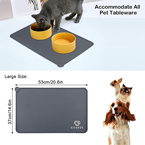 COSDDI CS Pet Feeding Mat, Silicone Dog Cat Bowl Mat, Non Slip Pet Feeding Mat Waterproof Dog Placemat for Big Animals (53x37cm, Grey) 53x37cm - PawsPlanet Australia