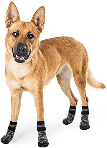 EXPAWLORER Double Side Anti-Slip Dog Socks with Adjustable Straps - Strong Traction Control for Indoor on Hardwood Floor Wear, Best Puppy Pet Paw Protection Heather Grey Small (4 Count) - PawsPlanet Australia