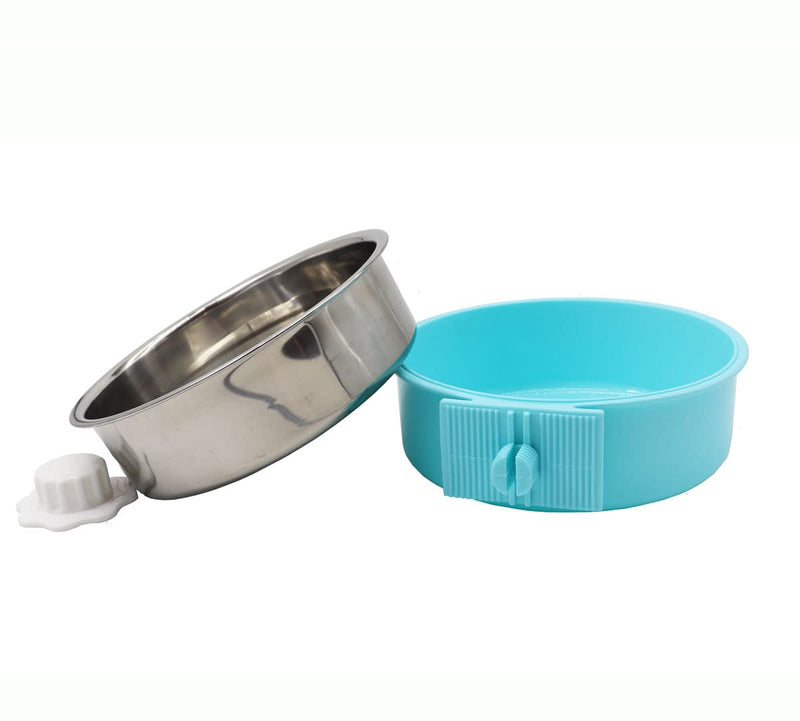 KuTi Kai 2 IN 1 Stainless Steel Pet Hanging Bowl Removable Dog Bowl for Crates Puppy Food Feeder Water Dish with Bolt Holder Dog (Blue-Large-2Packs) Blue-Large-2Packs - PawsPlanet Australia