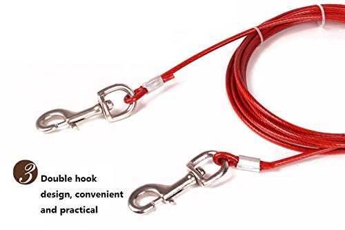 [Australia] - I-Fashion Heavy-Duty Pet Tie-Out Cable for Dog up to 170 lbs-10 feet long dog leash for Dog Training Red 