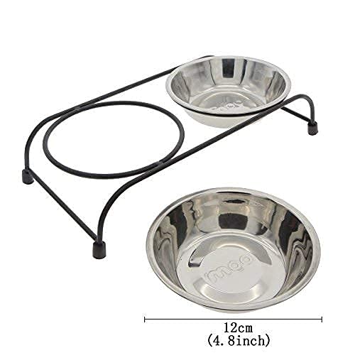 Saim Double Removable Stainless Steel Pet Food Water Bowls with Iron Stand - Raised Dog Feeder - Cat Bowl - Puppy Bowl - Pet Feeder, 4.8-Inch Diameter, Medium - PawsPlanet Australia