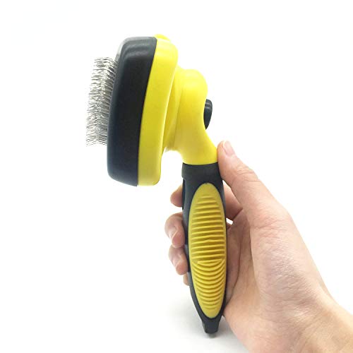 [Australia] - Self Cleaning Slicker Brush for Dogs, Cats and Other Pets - Gently Reduces Shedding and Eliminate Mats, Tangles, Hairballs - Ergonomic Brush for Short, Medium and Long Haired Pets by 4 Your Pet 