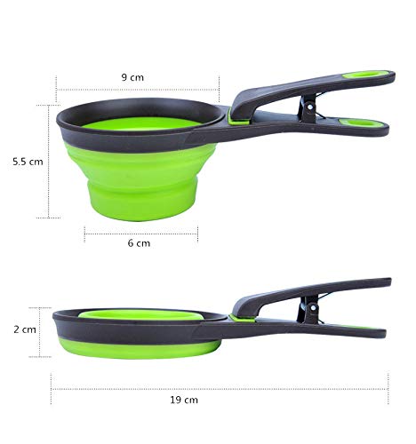 Ceasyde Multi-use Pet Food Scoop, 3 in 1 Collapsible Silicone Measuring Cup and Bag Sealing Clip for Dog Cat Storage Food Water Snack Travel Bowl - PawsPlanet Australia